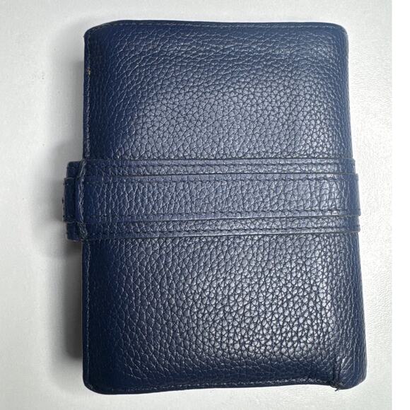 Vintage Longchamp Navy Blue Pebbled Leather Buckle trifold Wallet France - Picture 4 of 14